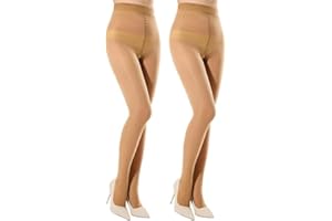 2 Pairs Shiny Pantyhose for Women Open Crotch Shimmer Tights 20 Denier