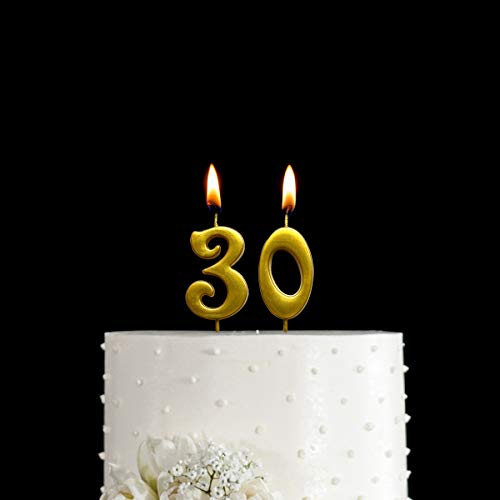 MAGJUCHE Gold 30th Birthday Numeral Candle, Number 30 Cake Topper Candles Party Decoration for Women or Men