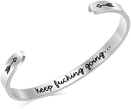 Encouragement Gifts Bracelet Cuff Bangle Women Mantra Quote Stainless Steel Silver