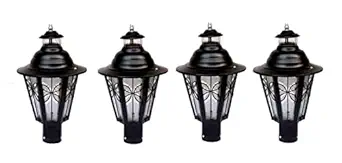 Light4Life Set of-4 Outdoor Home Metal Gate Light Pillar Lamp Modern Style Glass Shade Black Exterior Fixture Waterproof Front Home Main Door Gate Garden Pillar Post Fancy Lighting Without Bulb