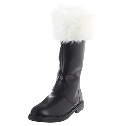 Mens Black Santa Boot Holiday Christmas White Faux Fur Trim Costume MENS SIZING