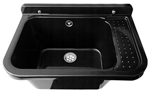 VBChome Ausgussbecken 59 x 34 x 21 cm Schwarz Spülbecken Waschtrog mit Überlauf Waschbecken für Gewerbe Waschraum Garten… – Bild 4
