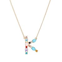 junshi11 Alphabet Colorful Rhinestone Inlaid Necklace,Letter Pendant Women Chain Necklaces,from A to Z,Jewelry Gift for Friends,Mother,Female Friend K