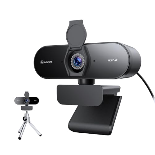 N newline 4K Webcam PC with Mic & Metal Tripod, Full HD 1080p@60FPS, PDAF Autofocus, Clear Stereo Sound, Light Correction, USB Camera PC Gamer Video Conference Streaming