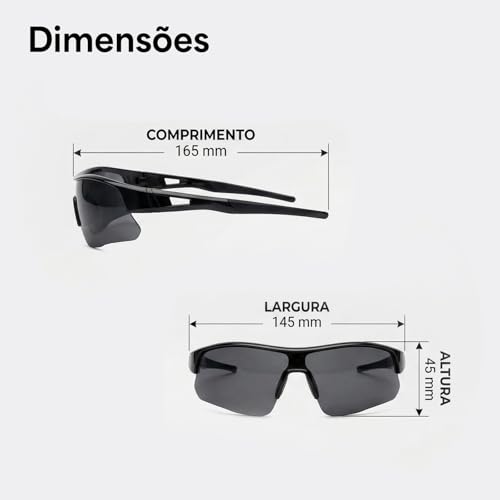 Óculos de Sol Esportivo Masculino UV400 Espelhado Para Corrida Preto ou Preto e Vermelho JustGoFit