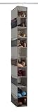 Zober 10-Shelf Hanging Shoe Organizer, Shoe Holder for Closet - 10 Mesh Pockets for Accessories - Breathable Polypropylene, Gray - 5 x 11.5 inch x 52 inch