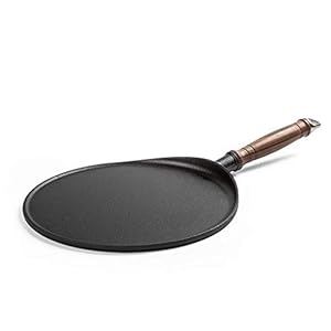 DBWIN Cast Iron Pancake Crepes Frying Pan Pre-Seasoned with Walnut Handle,for Steak,Pizza,Suitable for All Hobs…