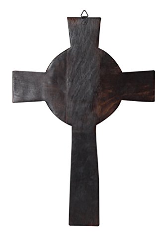 The StoreKing Wooden Wall Cross Plaque 15" Long Hanging with Hand Carvings Religious Altar Home Living Room Decor