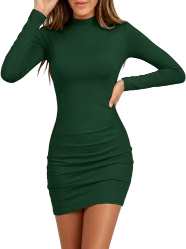 ANRABESS Womens Long Sleeve Mock Neck Fleece Bodycon Mini Dresses at Amazon
