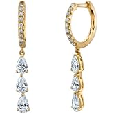 DIAMANTIO 18K Gold Plated Cubic Zirconia Drop Hoop Earrings – Statement Dangle Earrings with Triple Teardrop Stones for Women, Elegant Wedding & Party Jewelry