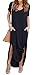 ReachMe Women's Chevron Maxi Dresses Long Sleeve Floral Maxi Dress with Pockets(Black 2, S)