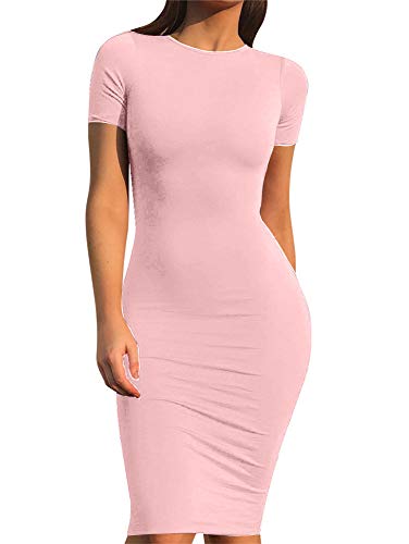 GOBLES Women's Short Sleeve Casual Bodycon Midi Elegant Cocktail Party Dress