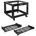 RIVECO 6U Open Frame Server Rack with Wheels- Heavy Duty 4 Post 19-inch Support 600KG Equipment Home Network Cabinet & 6" Rack Shelves 2 PCS