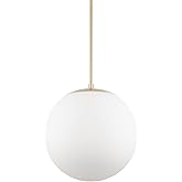 Kira Home Ceres 14" Mid-Century Modern Hanging Orb Pendant Light with Smooth Matte White Frosted Diffuser, Cool Brass Finish