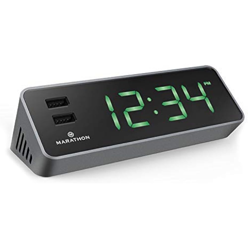 CL030055GG LED Alarm Clock With Two Fast Charging, Front Facing USB