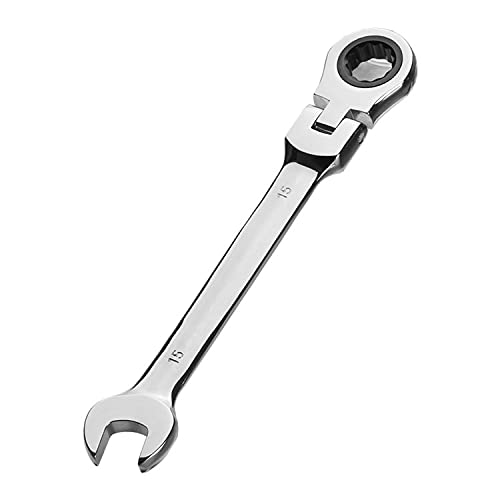 Aoktorkit Metric Tool Flex-Head Ratcheting Wrench 15MM,Professional Chrome Vanadium Ratchet Spanner Steel 72 Teeth 12 Point for DIY,Pipeline,Bicycle Repair and Home Maintance