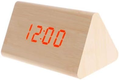 Loopan Wooden Digital Alarm Clock LED Display for Home Office Daily Life Time and Temperature with Sound Control Function Square Triangle Desk Clock (Cream)