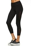 Mono B Women's Stretch Knit Capri Leggings with Mesh Paneled sides S Black