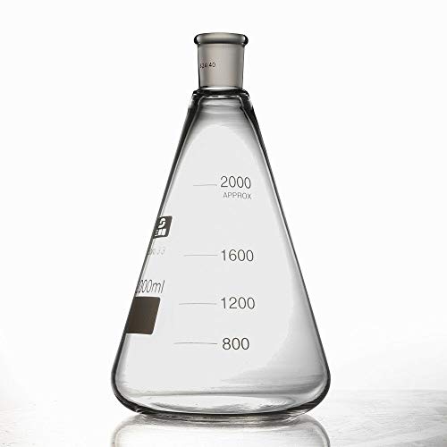 RanBB 2000ml, 24/40, Glass Erlenmeyer Flask Conical Bottle Laboratory Glassware, Narrow Mouth