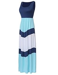Sherosa vestido de fiesta maxi largo sin mangas de verano, estampado de rayas Chevron bohemio para dama