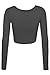 LE3NO Womens Fitted Long Sleeve Crop Top with Stretch, L3NWT1073_CHARCOAL, Large