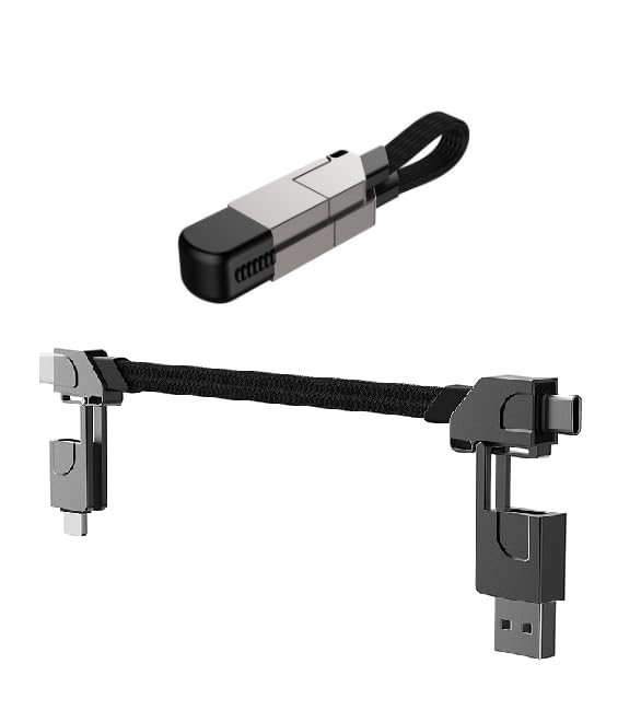 Omana 4-in-1 Multi Charger Cable USB Keychain, Fast Charging Universal Data Cable with Type-C PD 27W for iPhone Lightning, 60W for Android, QC 18W, Portable All-in-One Charging Cable