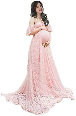 Women's Off Shoulder Ruffle Sleeve Lace Maternity Gown Plus Maxi Photography Dress