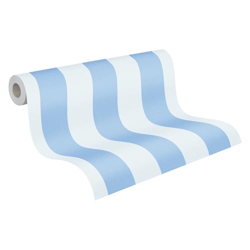 A.S. Creation Striped Wallpaper Little Love Non-Woven Wallpaper 10.05 m x 0.53 m Blue White Made in Germany 381485 38148-5