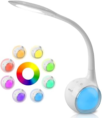 T3 Lampe de Bureau Enfant avec RGB Couleur Veilleuse, LED Lampe de Chevet Dimmable, Lampe LED Tactile avec Lumière de Couleur et 3 Niveaux de Luminosité, Blanc