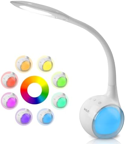 T3 Lampe de Bureau Enfant avec RGB Couleur Veilleuse, LED Lampe de Chevet Dimmable, Lampe LED Tactile avec Lumière de Couleur et 3 Niveaux de Luminosité, Blanc