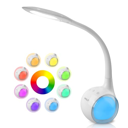 WILIT LED Schreibtischlampe Kinder, Schreibtischlampe Farbwechsel Nachttischlampe Kinder Jungen Mädchen, Nachttischlampe Touch Dimmbar mit 3 Helligkei