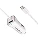 Micro USB Car Charger, Shackle Rapid Dual Car Charger Adapter with Straight USB Cable+ Built-in Fuse+ Smart Technology for Samsung Galaxy Motorola HTC LG Blackberry - White