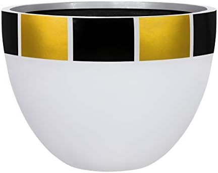 Satu Bumi Watson Designer Egg Plant Pot - White with Black and Gold Squares on Rim