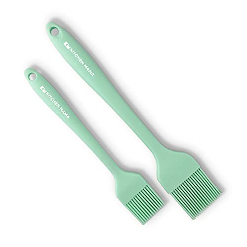 Kitchen Mama Silicone Basting Pastry Brush: Set of 2 Heat Resistant Basting Brushes for Baking, Grilling, Cooking and Spreading Oil, Butter, BBQ Sauce, or Marinade. Dishwasher Safe (Teal)