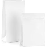 BagDream White Paper Lunch Bags 12LB 7x4.5x13.75 Inches 50Pcs Recyclable Kraft Paper Bags Bulk, Disposable, Large for Snack, Lunch, Sandwich, Burger, Baked Food, Packing, Craft