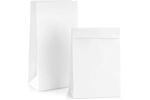 BagDream White Paper Lunch Bags 12LB 7x4.5x13.75 Inches 50Pcs Recyclable Kraft Paper Bags Bulk, Disposable, Large for Snack, Lunch, Sandwich, Burger, Baked Food, Packing, Craft