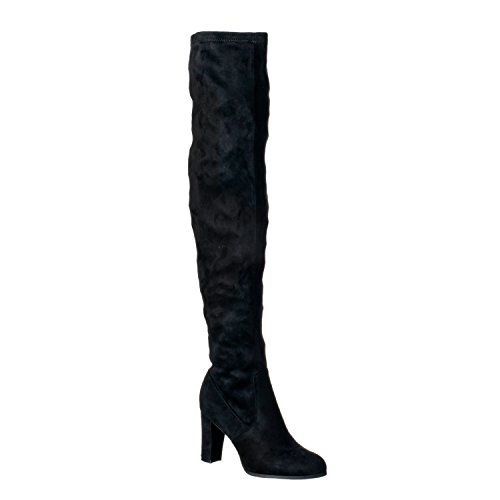 Riverberry Women's EMMA02 Mid-Thigh/Slouchy Chunky, High Heel Boots, Black Suede, 7.5
