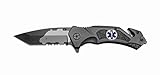 Rogue River Tactical Black Spring Assist Rescue Pocket Knife EMT EMS Ambulance Tanto Blade with Glass Breaker & Seat Belt Cutter Assisted Combat Knives