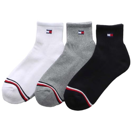 [トミーヒルフィガー] 【3足セット】 メンズ レディース オーガニックコットン混 足底パイル ワンポイント ショート丈 ソックス 92554052 (JP, 数字サイズ, 25.0 cm, 27.0 cm, 02.ホワイト.グレー.ブラック)