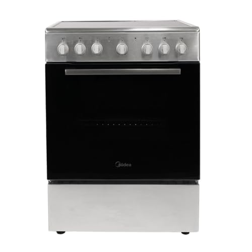 Midea 60x60cm Freestanding Ceramic Cooker with 65L Multifunction Oven, 4 Zones Full Electric Cooking Range Mechanical Timer, Convection Fan, Rotisserie, Sleek Design, Stainless Steel, VC6814