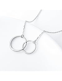 S925 plata de ley dos círculos entrelazados Infinito Collar con colgante, cadena Rolo, 18 + 2"