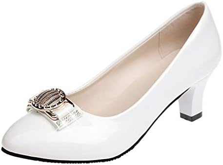 Hunzed Women【Patent Leather Pumps】 Fashion Round Toe Rhinestone High Heels