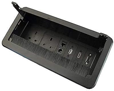 ZESHAN Table Power Socket Box UK Plug USB HDMI VGA Telephone Internet Black