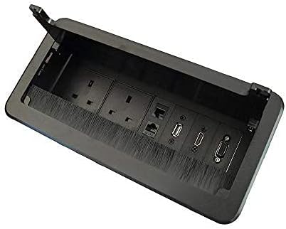 ZESHAN Table Power Socket Box UK Plug USB HDMI VGA Telephone Internet Black