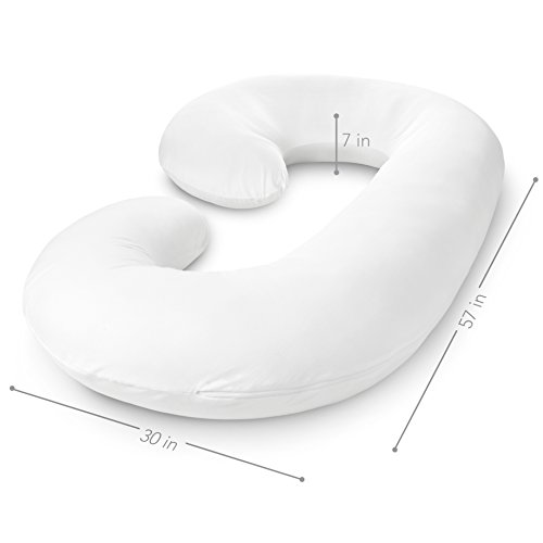 PharMeDoc Pregnancy Pillow with Travel & Storage Bag, C Shaped Full Body Pillow (White)