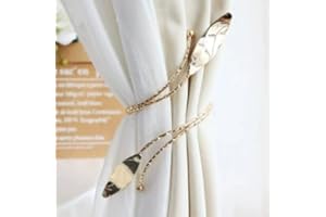 2 Pcs Gold Curtain Tiebacks, Decorative Large Leaf Drapery Holdbacks, Modern Window Curtain Clips for Farmhouse & Cottagecore