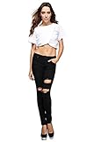 Vialumi Women's Distressed Destroyed Ripped Slashed Slit Knee Skinny Jeans