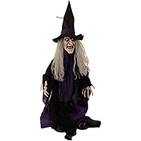 Haunted Hill Farm 2.5 ft. Standing Witch Decoration | Glowing Red LED Eyes | Touch Activated Movement and Sounds | Speaks 5 Phrases | Halloween Haunted House Props | Battery-Operated | HHMNWTC-1FLSA Haunted Hill Farm 2.5 ft. Standing Witch Decoration | Glowing Red LED Eyes | Touch Activated Movement and Sounds | Speaks 5 Phrases | Halloween Haunted House Props | Battery-Operated | HHMNWTC-1FLSA