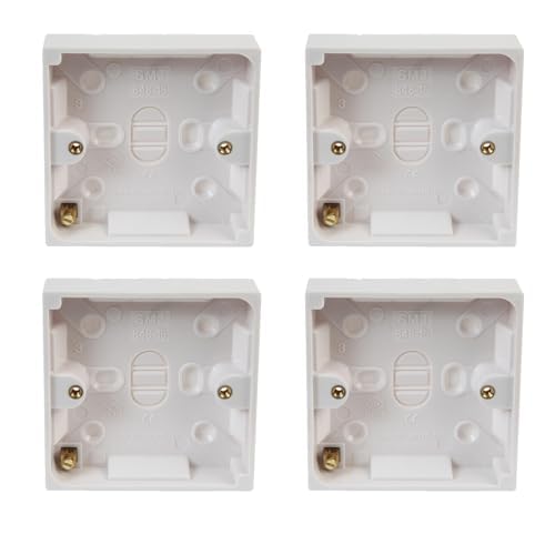 rhinocables 16mm Single Gang Back Box – Durable Surface Pattress for RJ45 CAT5e / CAT6 Ethernet Wall Plates | Neat Wired Network Expansion for Homes, Gaming Rooms & Business Setups (4 Pack)