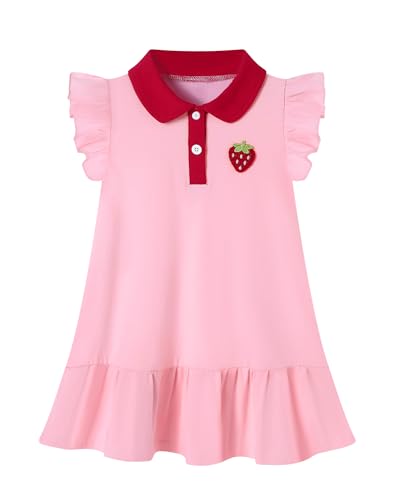 YALLET Toddler Girl Flutter-Sleeve Embroidered Dress Polo Floral Sundress at Amazon